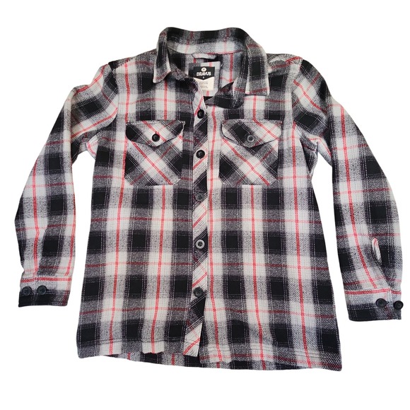 Dravus Mens Small Flannel Shirt Black White Red Plaid Button Up Long Sleeve - Picture 1 of 4
